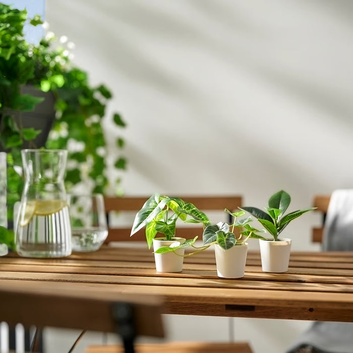 IKEA FEJKA artificial potted leaf plants set of 3 outdoor balcony setting green pots