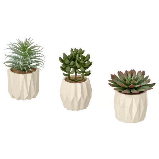 IKEA FEJKA artificial succulent set of 3 potted plants in white pots on light surface #10630065