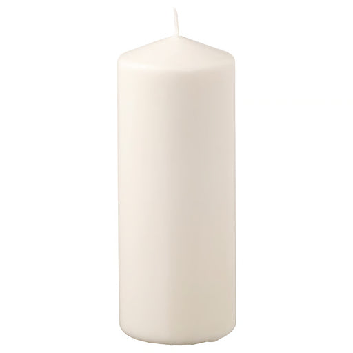 KEA FENOMEN unscented pillar candle natural white 19cm cylindrical shape on plain background #70528418