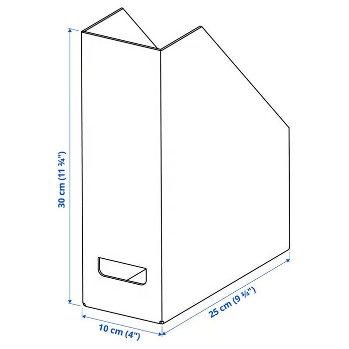 "IKEA FJÄDERHARV magazine file holding standard-sized magazines with room to spare"

