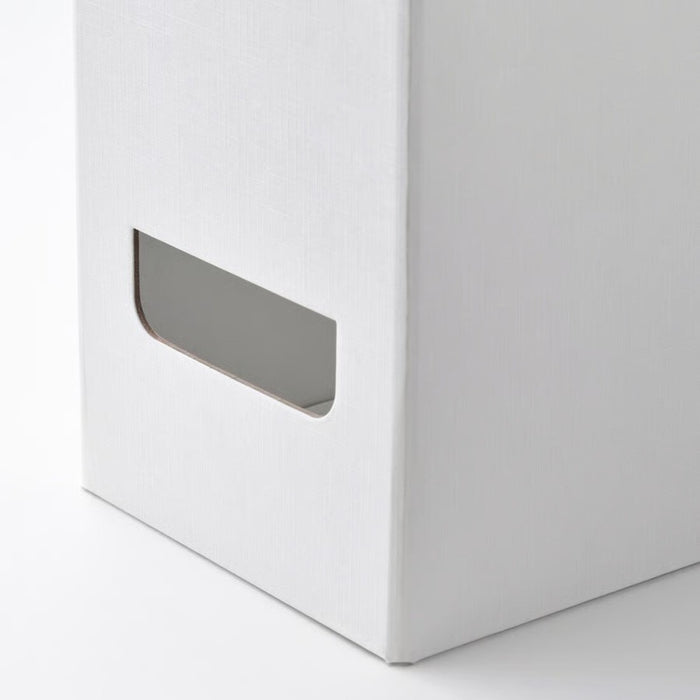 "Close-up of IKEA FJÄDERHARV magazine file's textured recycled cardboard material" (if applicable)