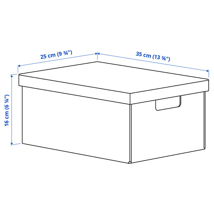 Outline of a rectangular box with dimensions labeled on a white background