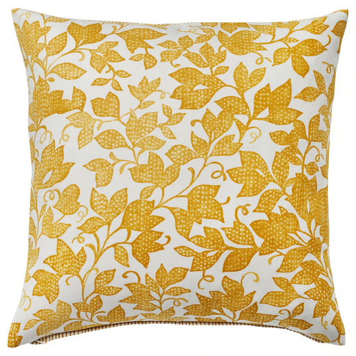 IKEA FJUNKLOCKA cushion cover yellow white 50x50cm foliage print front view on white background #30622088
