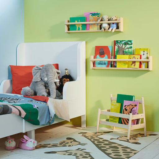 IKEA FLISAT wall shelf front view showing open storage design and solid pine wood grain