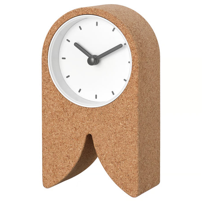 IKEA FLODKRÄFTA cork white silent desk clock 8x15cm triangular shape on wooden surface #30620452