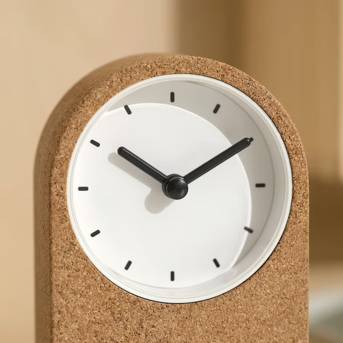 IKEA Home Essentials Set - FLODKRÄFTA Cork & White Alarm Clock (8x15 cm) & LADDA Rechargeable Batteries (AA, 4-Pack) |