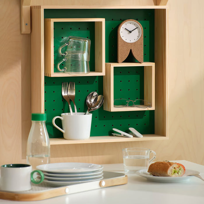 IKEA FLODKRÄFTA cork clock white dial side view showing slim profile on desk

