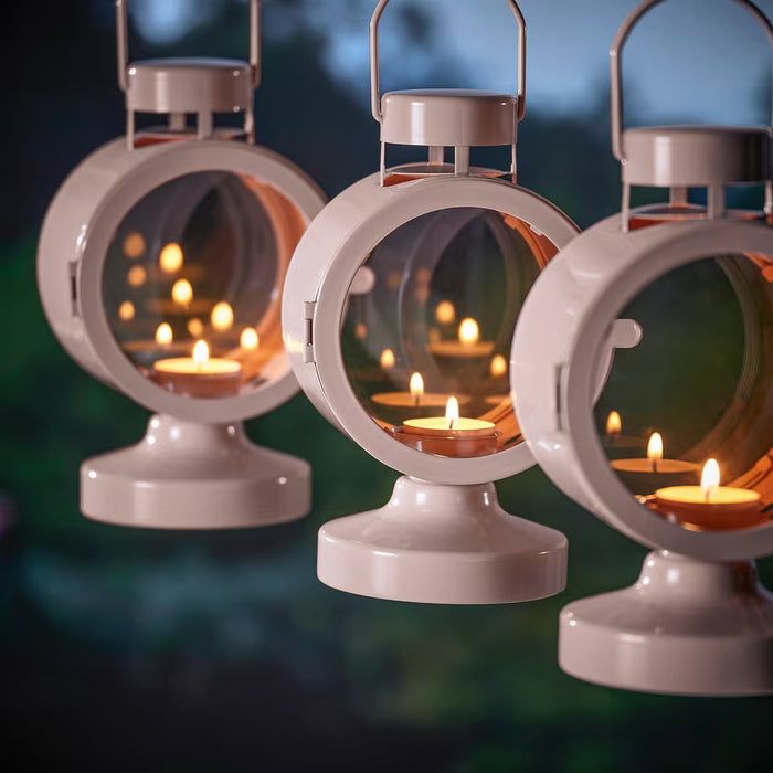 KEA Decorative Lantern Set - FLODSVALA Tealight Lantern (21cm, Pale Pink) & GLIMMA Unscented Tealights (24-Pack)