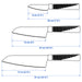Measurement illustration for IKEA FÖRSLAG 3-piece knife set showing blade and total length dimensions