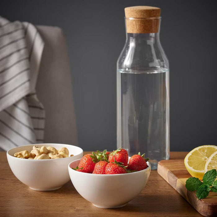 IKEA Dining Set with Woven Placemats, Chopsticks, White Bowls, Tissue Box, Natural and White
