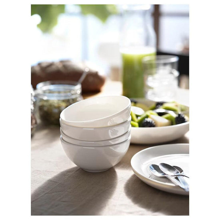 IKEA Dining Set with Woven Placemats, Chopsticks, White Bowls, Tissue Box, Natural and White