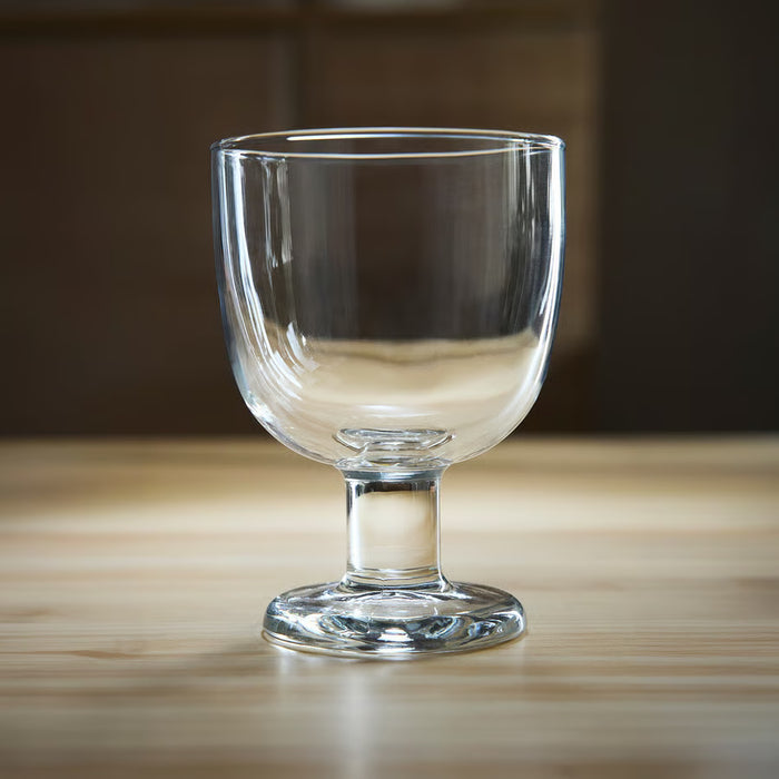 IKEA FRUKTDUVA clear glass goblet side view showing sturdy stem and base