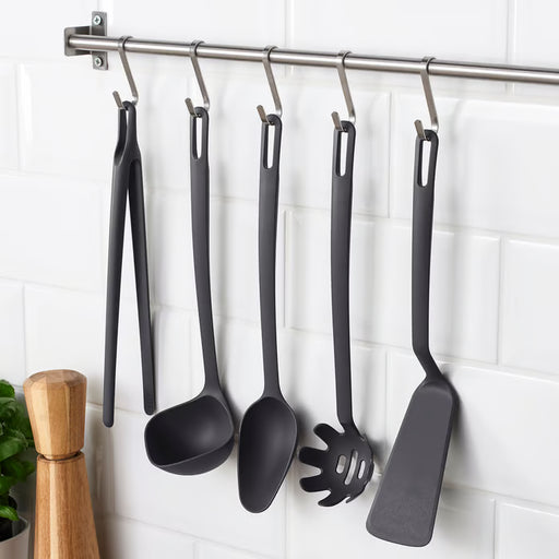  IKEA FULLÄNDAD 5-piece kitchen utensil set grey — turner, spoon, ladle, pasta server, tweezers #60435943