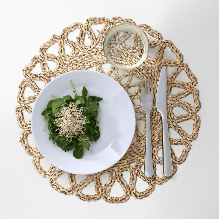 IKEA GALLSOPP sedge place mat set with plate, fork, knife and glass on dining table