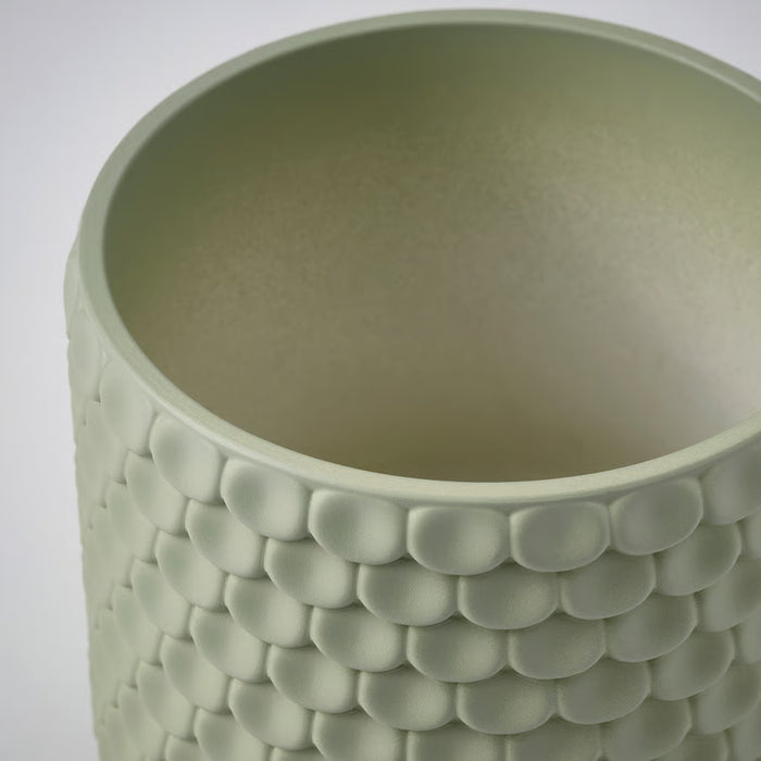 IKEA GLACIÄRBJÖRN light green plant pot 9cm top-down angle showing inside diameter