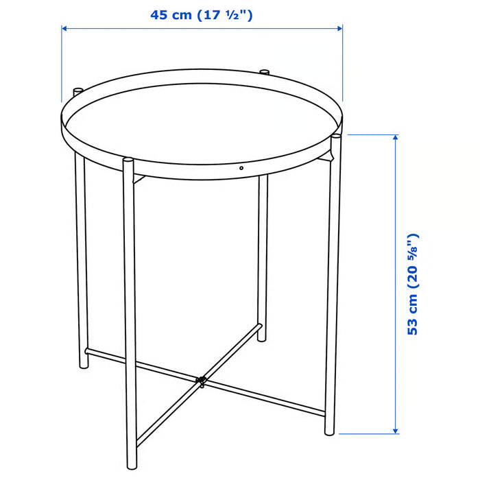  IKEA GLADOM tray table dimension diagram showing height 53 cm and diameter 45 cm