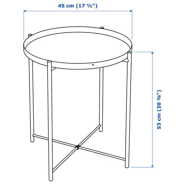  IKEA GLADOM white tray table flat-pack packaging and assembly view