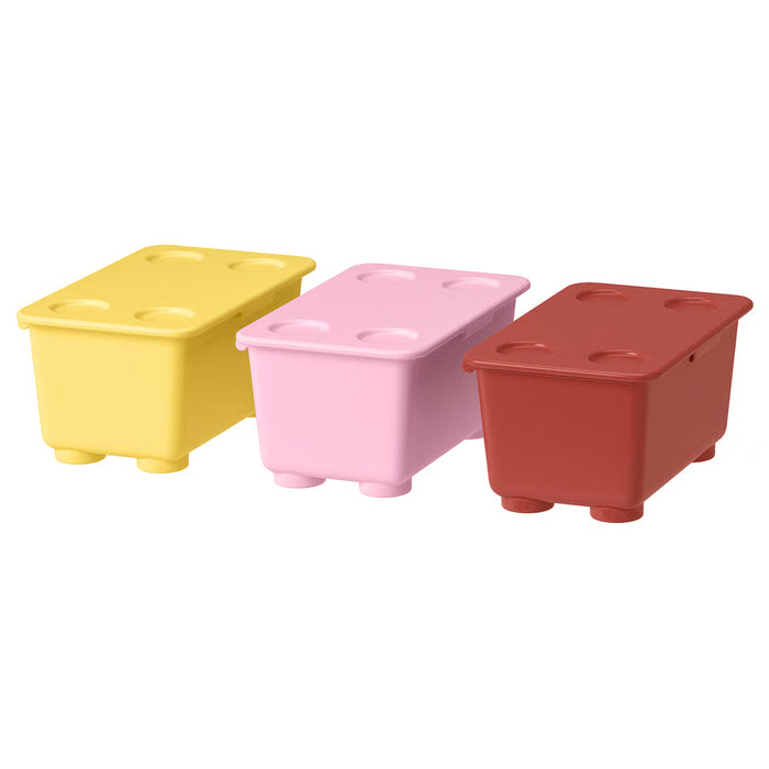 IKEA GLIS box with lid red pink yellow stackable set of 3 on white background #60604115
