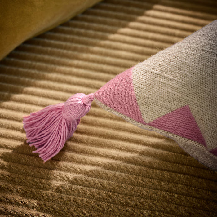 IKEA GOKVÄLLÅ Cushion Cover — White & Pink, 50x50 cm | Tassel & Embroidery Detail