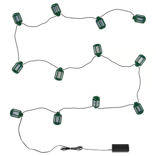 IKEA GOKVÄLLÅ green LED lighting chain with 12 outdoor lanterns and black battery box #50624152