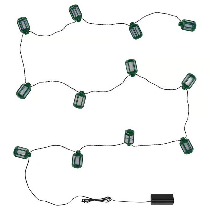 IKEA GOKVÄLLÅ green LED lighting chain with 12 outdoor lanterns and black battery box #50624152