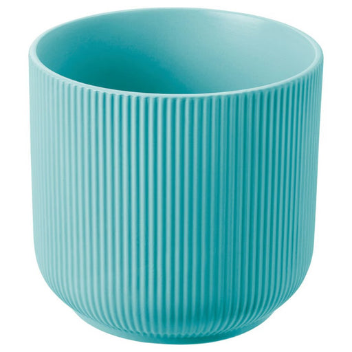 Digital Shoppy  Close-up of IKEA GRADVIS 12 cm plant pot in blue-turquoise, showing the smooth texture and vibrant color.   60569334