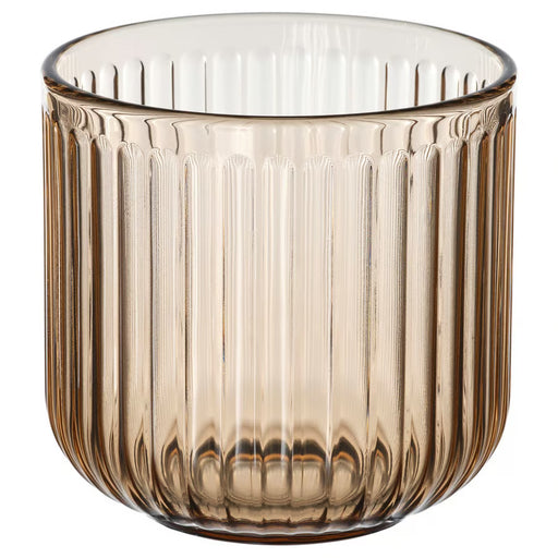 IKEA GRADVIS light brown glass plant pot 9cm with grooved texture on white background #80623293