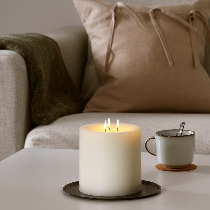 Elegant 3-wick unscented white block candle, IKEA GRÄNSSKOG