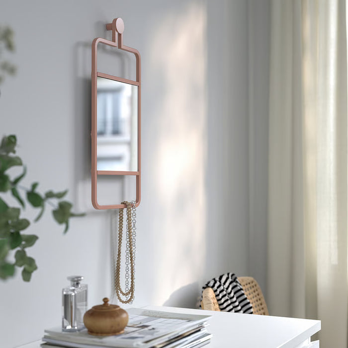 IKEA GRANVÅG pink mirror with hooks for hanging accessories on wall