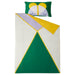 IKEA GREJSIMOJS green and yellow geometric duvet cover with abstract face pillowcase on kids bed