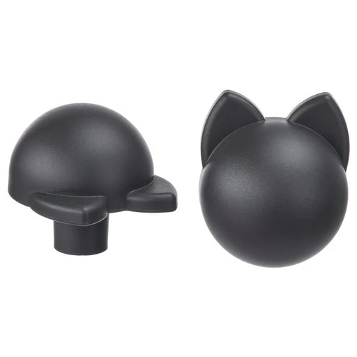 IKEA GREJSIMOJS anthracite cat knob 38mm front view kids wardrobe drawer handle pack of 2 #70603177