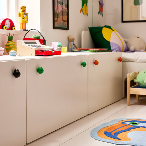 IKEA GREJSIMOJS green bear knob fitted on white children's wardrobe door