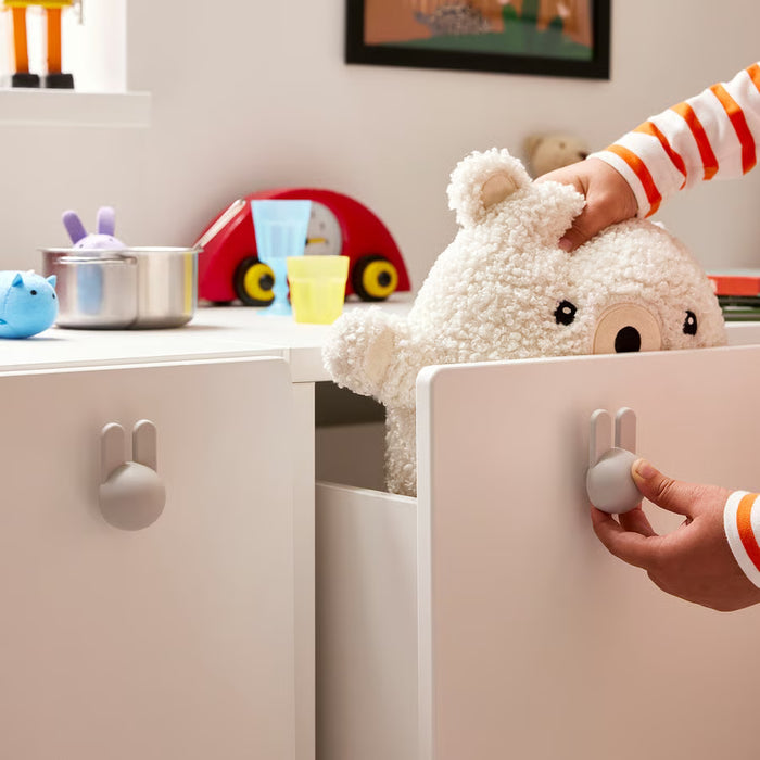 IKEA GREJSIMOJS Bunny Knob — Light Grey, 38mm | Kids' Furniture Handle with washcloth, white 30x30 cm
