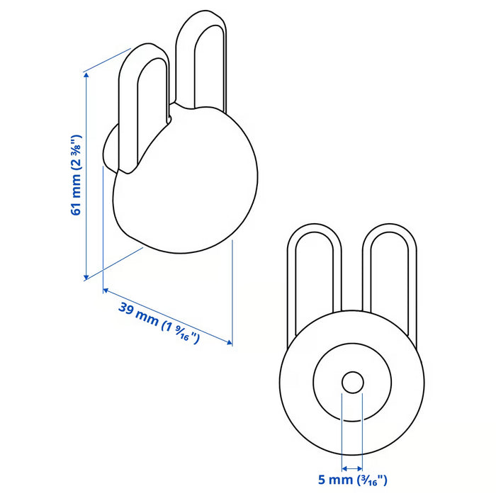 IKEA GREJSIMOJS bunny knob dimensions diagram showing 38mm diameter and 61mm height