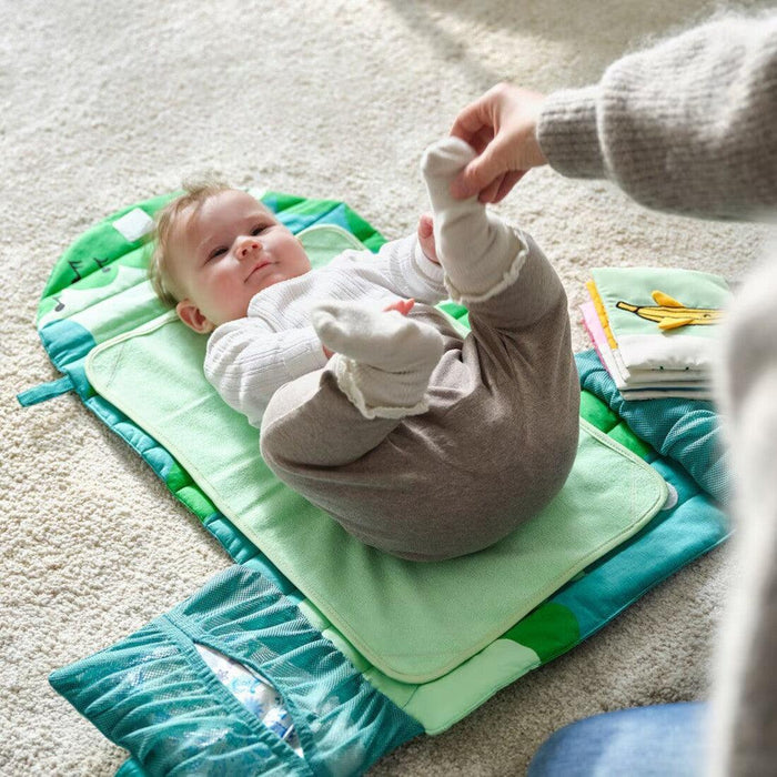 IKEA KLAPPA PLAYBOOK with GRÖNFINK Babycare mat, foldable/green, 70x35 cm