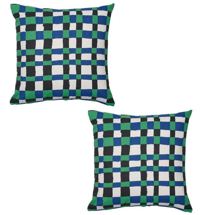 Green and blue IKEA PLATTLUMMER cushion cover, adding color to a white couch, 50x50 cm 00582705