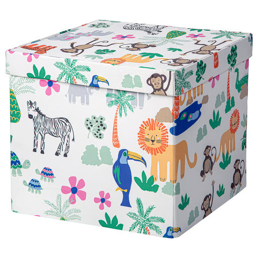  IKEA GULLKRÖS box with lid jungle animal print storage box white base #60641448