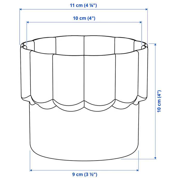 IKEA HÄNGSÄLG light pink plant pot 9cm side profile showing outside diameter and height