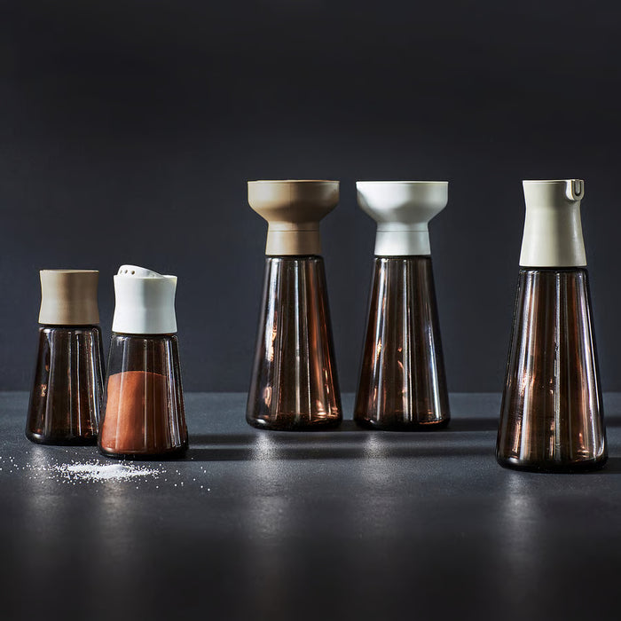  IKEA HALVTOM salt and pepper shaker set overhead flat lay showing both units