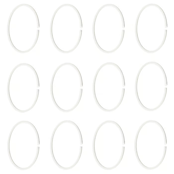 IKEA HASSJÖN white shower curtain rings on rod holding opaque curtain in bathroom #80466009