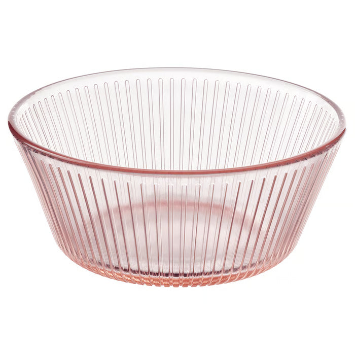  IKEA HAVSGÄDDA pink ribbed tempered glass bowl 12cm stripe pattern front view #60607406