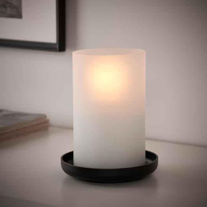 Modern IKEA HEDERVÄRD Lantern, 9 inches tall, frosted glass and black 40510622