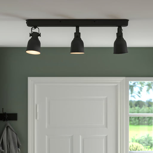  IKEA HEKTAR dark grey ceiling track light 3 adjustable spotlights close-up front view