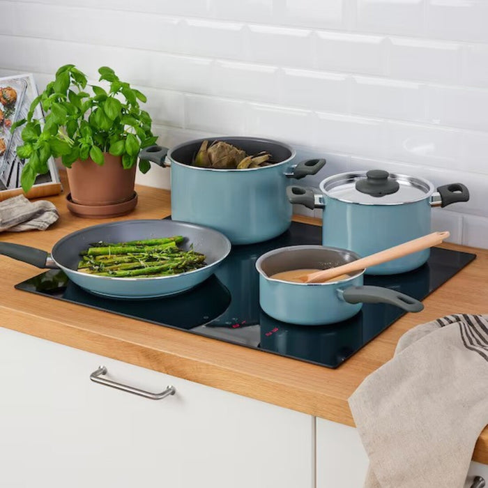 IKEA HEMLAGAD 6-piece cookware set, grey/grey-blue