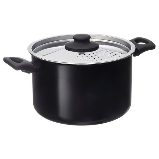  IKEA HEMLAGAD black aluminium non-stick pot with lid and handles #30618581