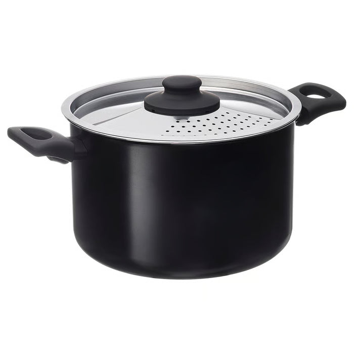  IKEA HEMLAGAD black aluminium non-stick pot with lid and handles #30618581