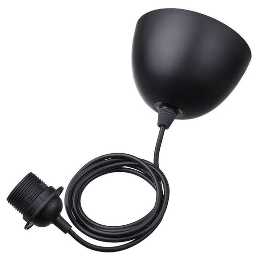 Image shows a black IKEA HEMMA Cord Set, featuring a black socket and ceiling cup. The cord is coiled neatly and measures 1.8 meters (5 feet 11 inches) in length, designed for hanging light fixtures in a stylish and functional manner-50540483