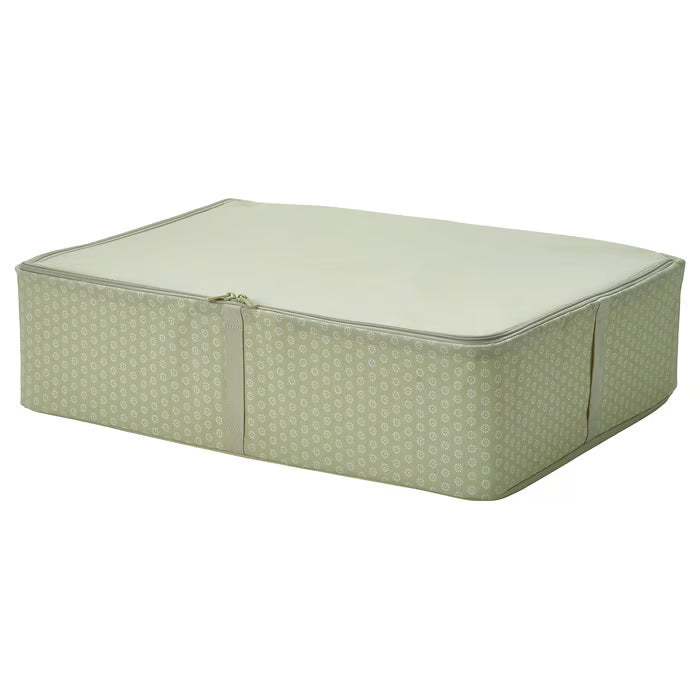IKEA HEMMAFIXARE storage case flower pale grey-green 69x51x19 cm closed top view on shelf #90630448