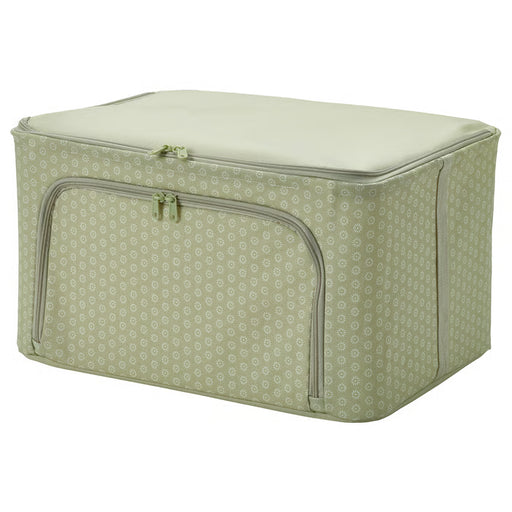 IKEA HEMMAFIXARE fabric storage case floral pale grey-green 51x34x28 cm closed view on wardrobe shelf #80630444