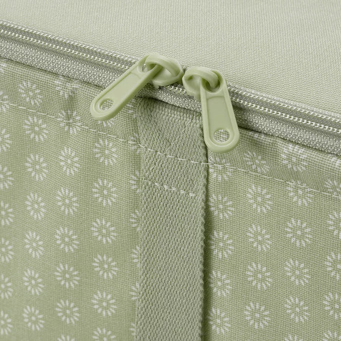 Close-up of IKEA HEMMAFIXARE storage case flower print fabric and zip detail